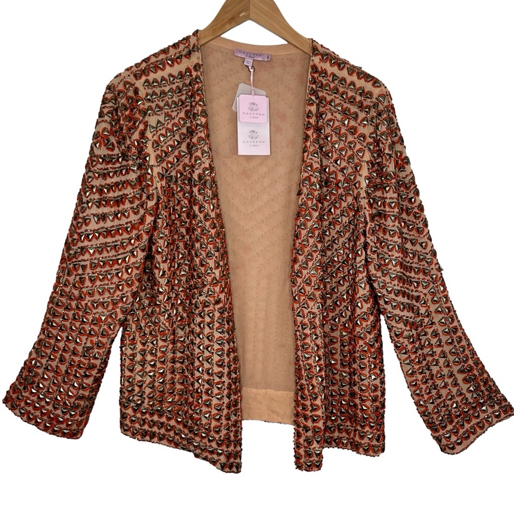 Calypso St. Barth Orange Blazer with Textured Fabric